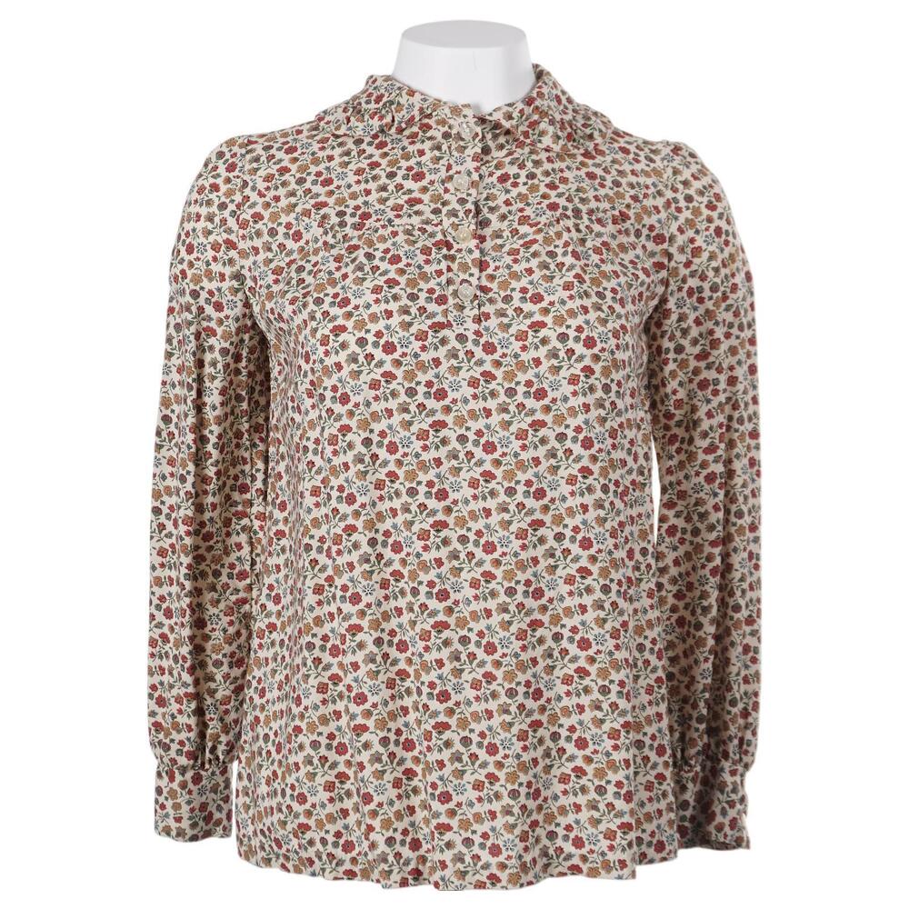 Stitches Vintage 70s 80s Top Size S/M Floral Ruffle Collar Cottagecore Prairie